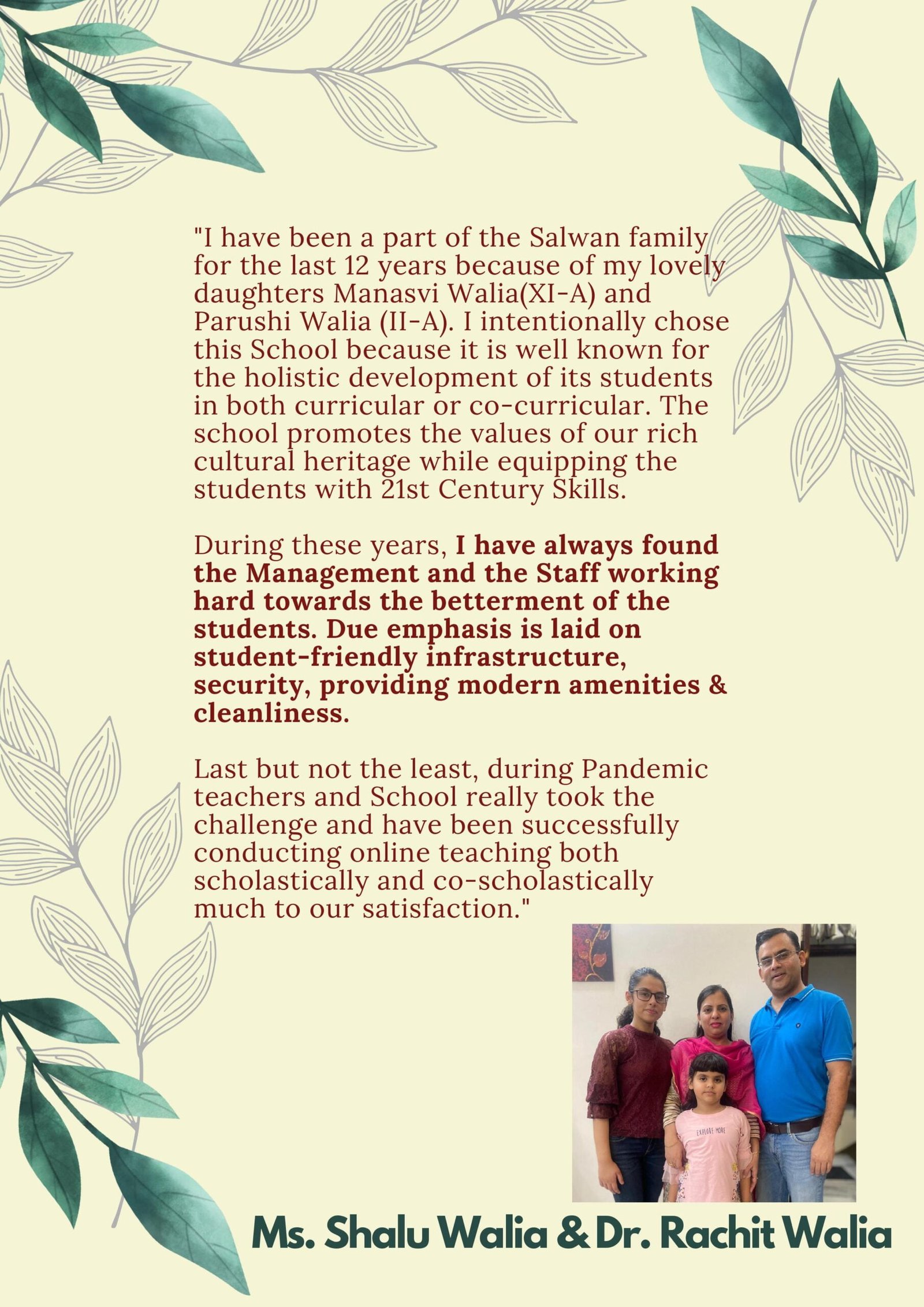 Parents' Testimonials - Salwan Public School
